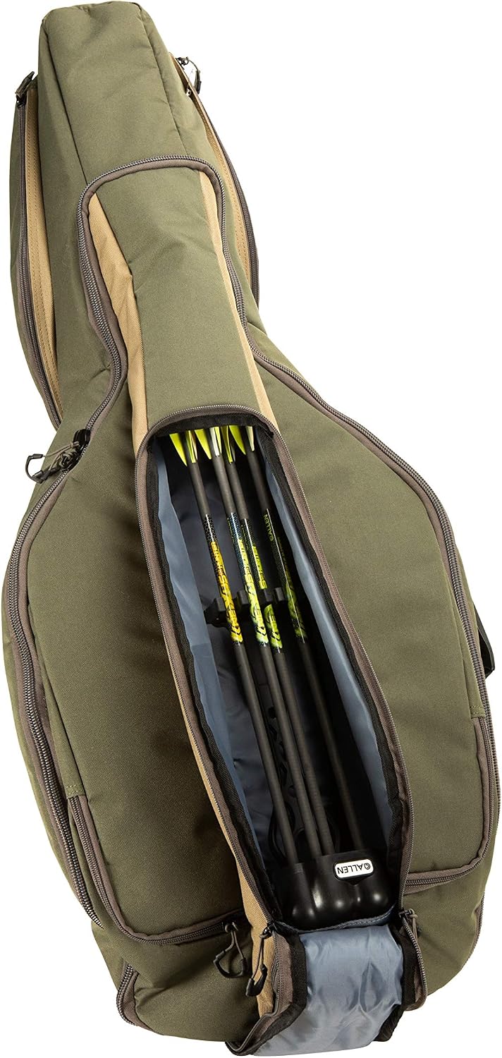Allen Company Titan Copperhead Crossbow Case - Tricot Design - Fits 15-Inch Scoped Narrow Limb Crossbows - Pockets for Bolts, Quivers, and Other Archery Accessories - Olive/Tan - 38" x 16"