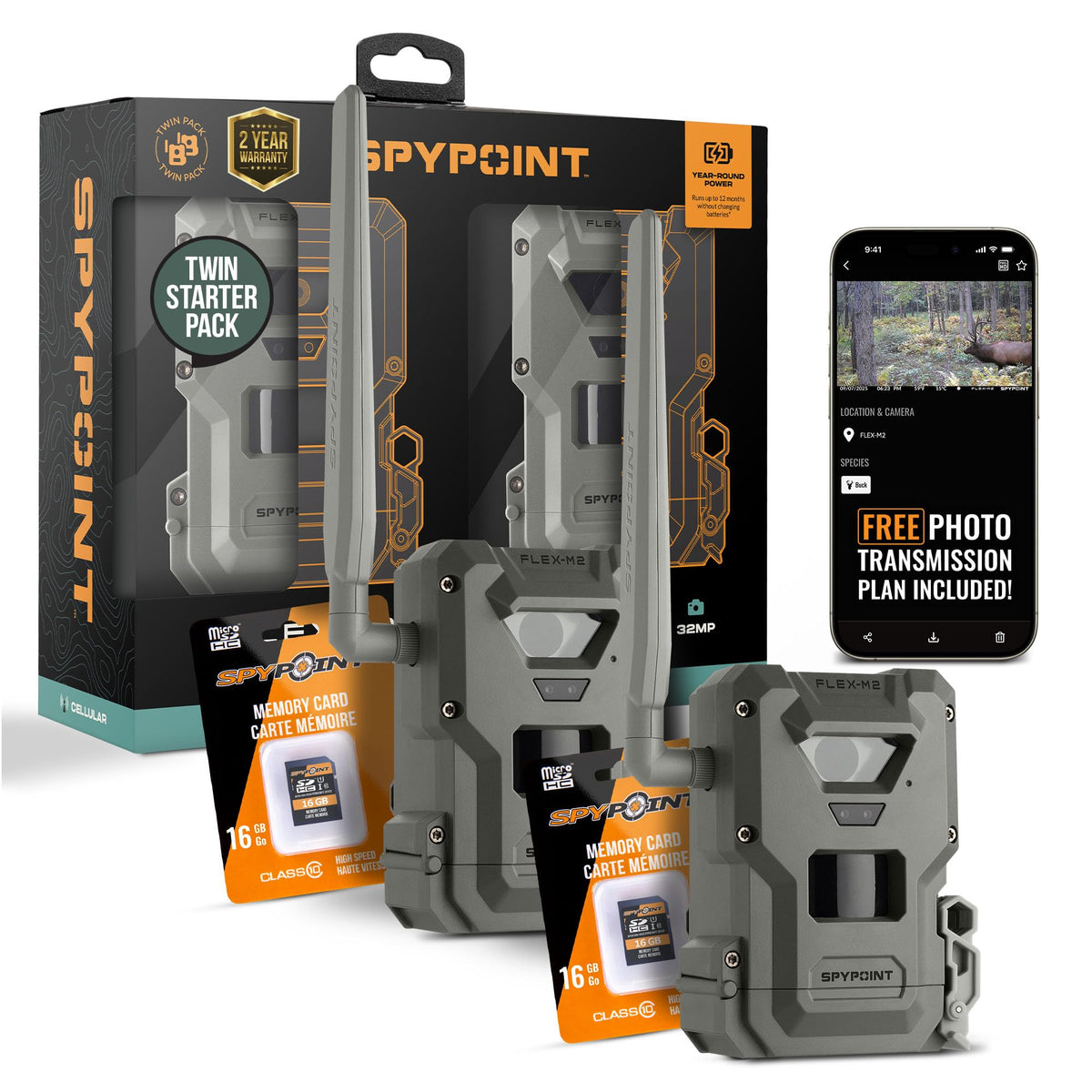 SPYPOINT Flex-M Twin, Cellular Trail Camera, Night Vision, Free Photo Plan