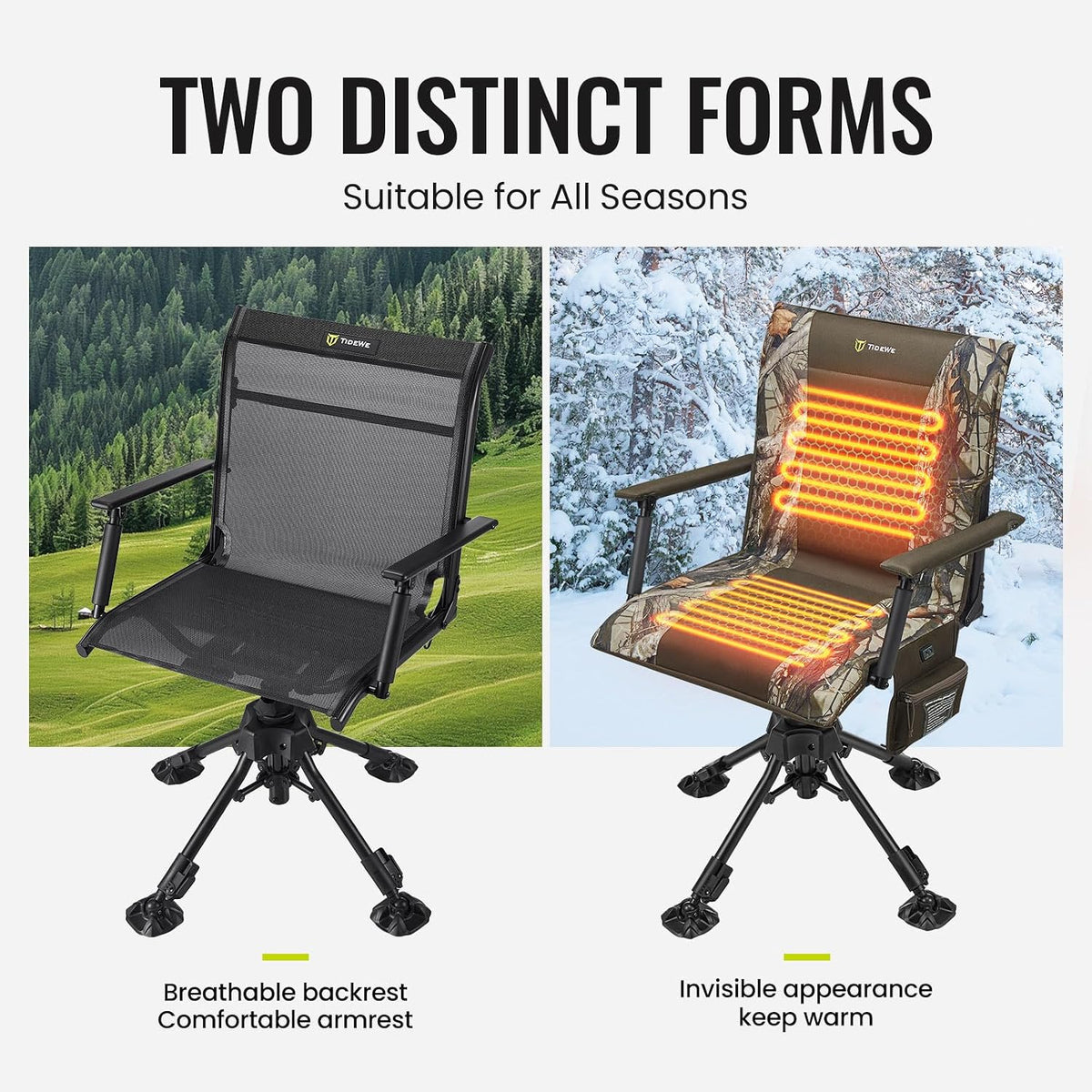 TIDEWE Hunting Chair with Seat Cover, 360° Silent Swivel Seat