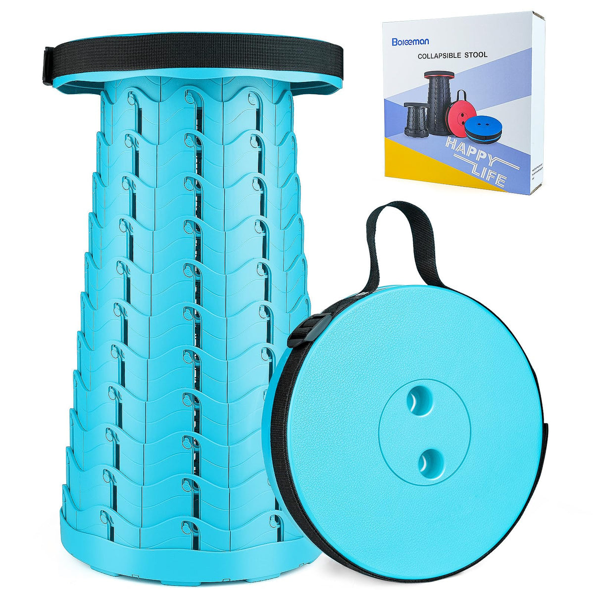 Boreeman Upgraded Folding Stool Lightweight Yet More Sturdy with Load Capacity 400lbs Portable Collapsible Stool for Camping Fishing Hiking BBQ (Blue)