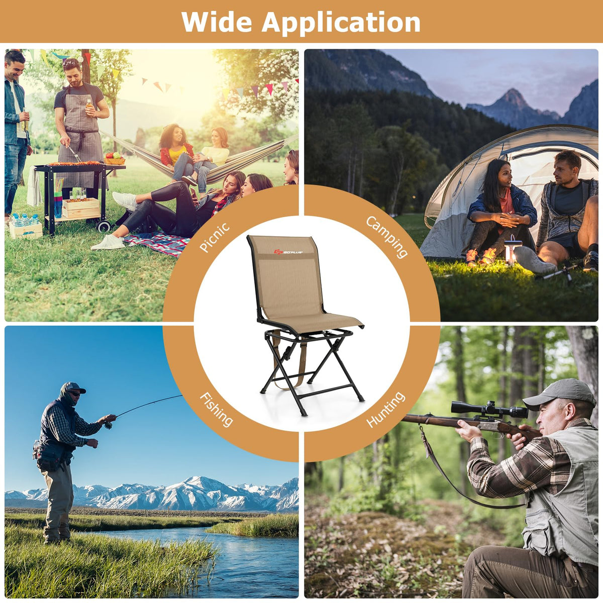 Goplus Hunting Chair, 360° Swivel Folding Hunting Blind Chair with Carrying Strap, 330LBS Capacity, Portable Deer Hunting Stool, Silent Ground Dove Hunting Chair, No Assembly