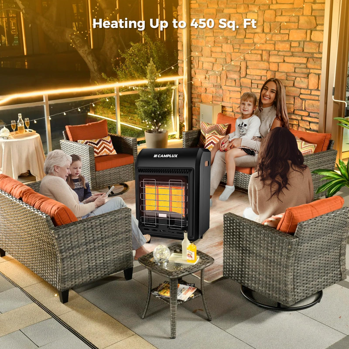 CAMPLUX Portable Propane Heater Outdoor and Indoor, 12000 BTU LP Gas Buddy Heater for Camping with ODS & Tip-over Protection, 1lb Propane Radiant Heating with LED light, Red