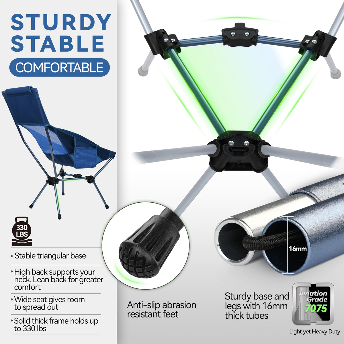 MARCHWAY Lightweight High Back Folding Camping Chair with Head Support