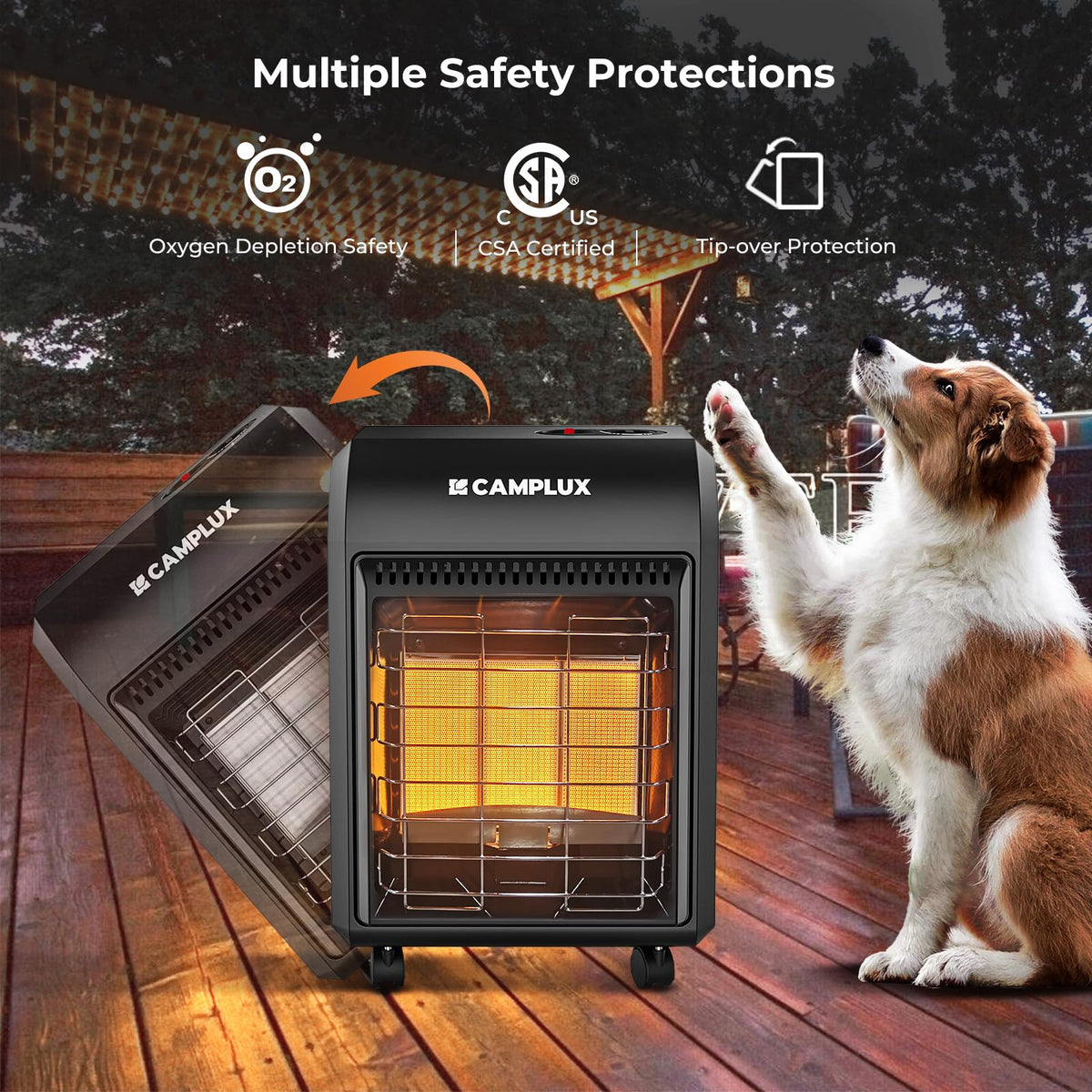 CAMPLUX Portable Propane Heater Outdoor and Indoor, 12000 BTU LP Gas Buddy Heater for Camping with ODS & Tip-over Protection, 1lb Propane Radiant Heating with LED light, Red