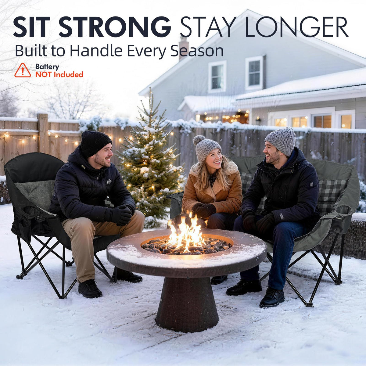 Heated Oversized Camping Chair - Heavy Duty Padded Comfy Warm Outdoor Chair