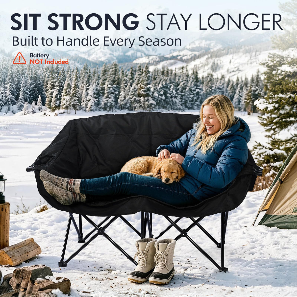 Heated Oversized Camping Chair - Heavy Duty Padded Comfy Warm Outdoor Chair