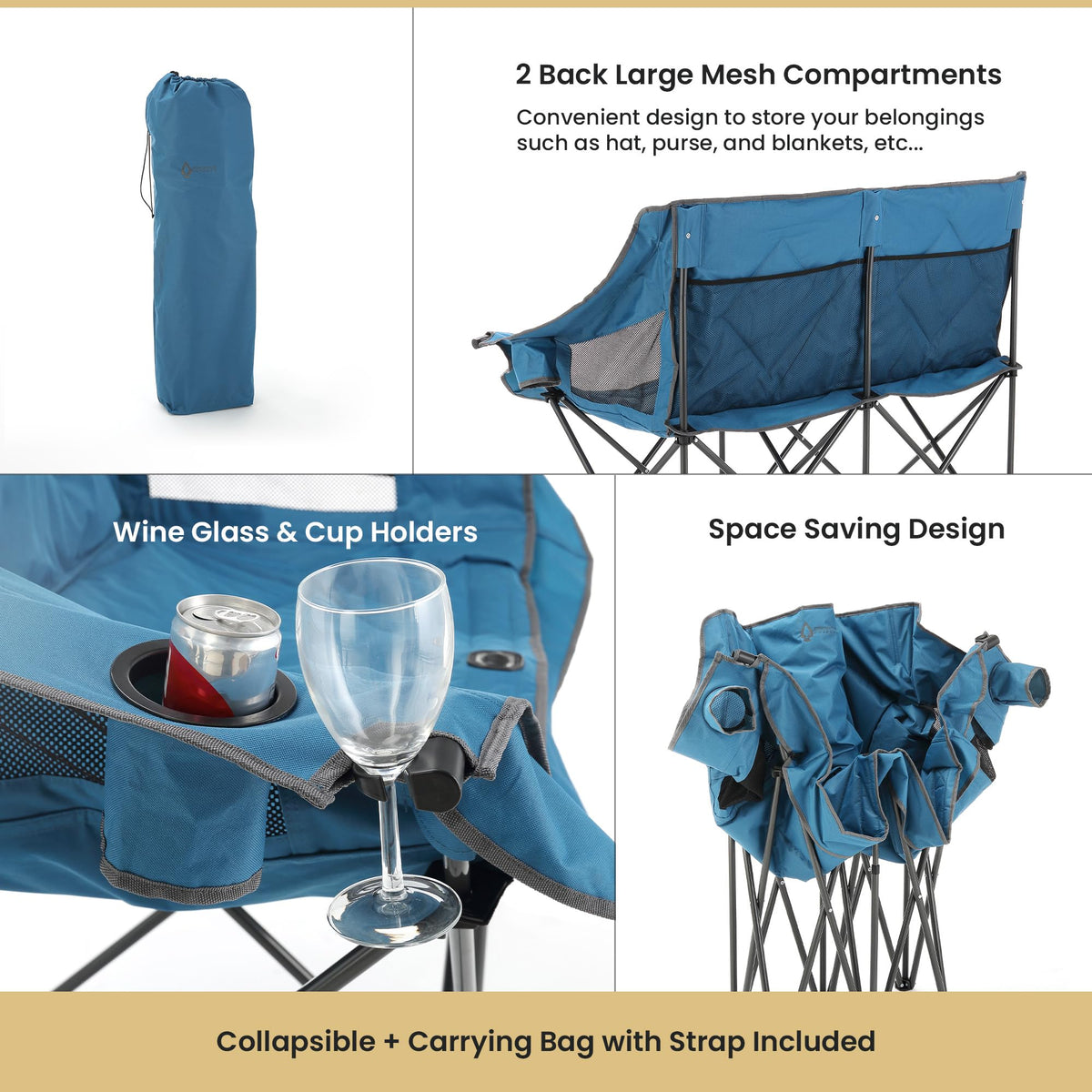 ARROWHEAD OUTDOOR Portable Folding Double Duo Camping Chair Loveseat