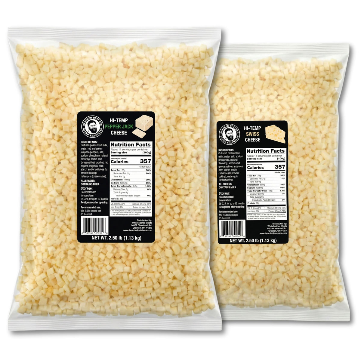 Bearded Butchers High-Temp Cheddar Cheese 2.5 lbs – Shelf-Stable 1/4" Cubes for Up to 25 lbs of Meat, 400°F High-Temperature Cheese – Ideal for Sausage Making, Brats, Snack Sticks, Burgers, and More