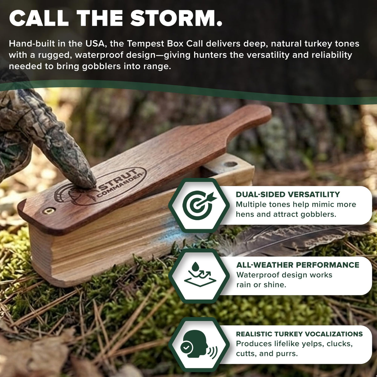 STRUT Commander Turkey Box Call for Hunting, Durable, Effective and Affordable - Hand Built and Dual-Sided for Realistic Turkey Calling