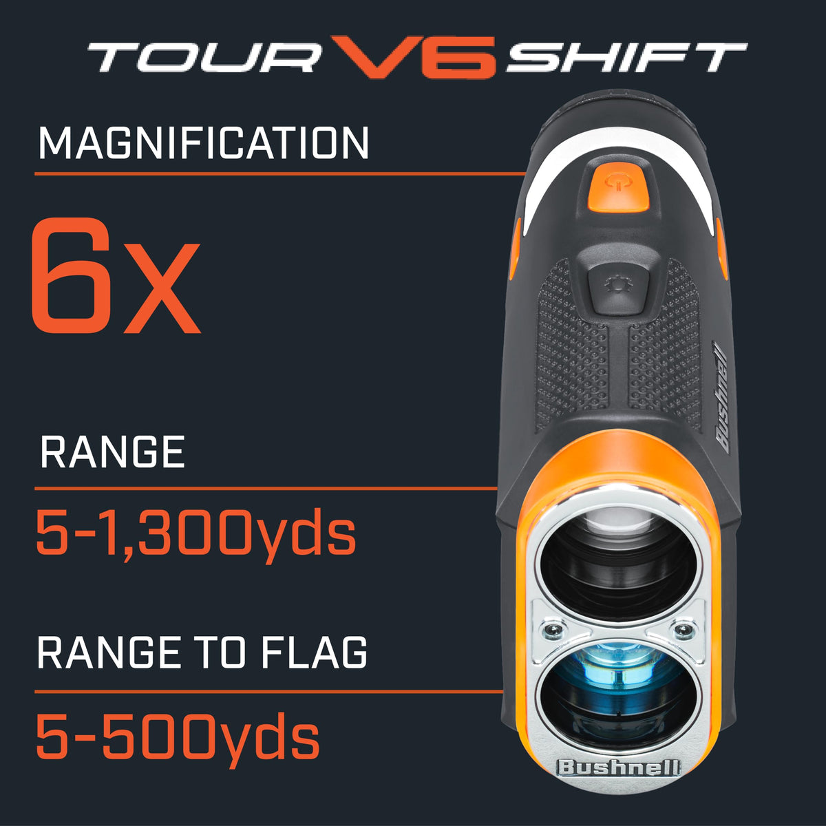 Bushnell Golf Tour V6 Shift Laser Rangefinder with Slope Compensation, 1300-Yard Range, Flag Lock Vibration, Magnetic Cart Mount, 6X Magnification, Waterproof – Tournament Legal