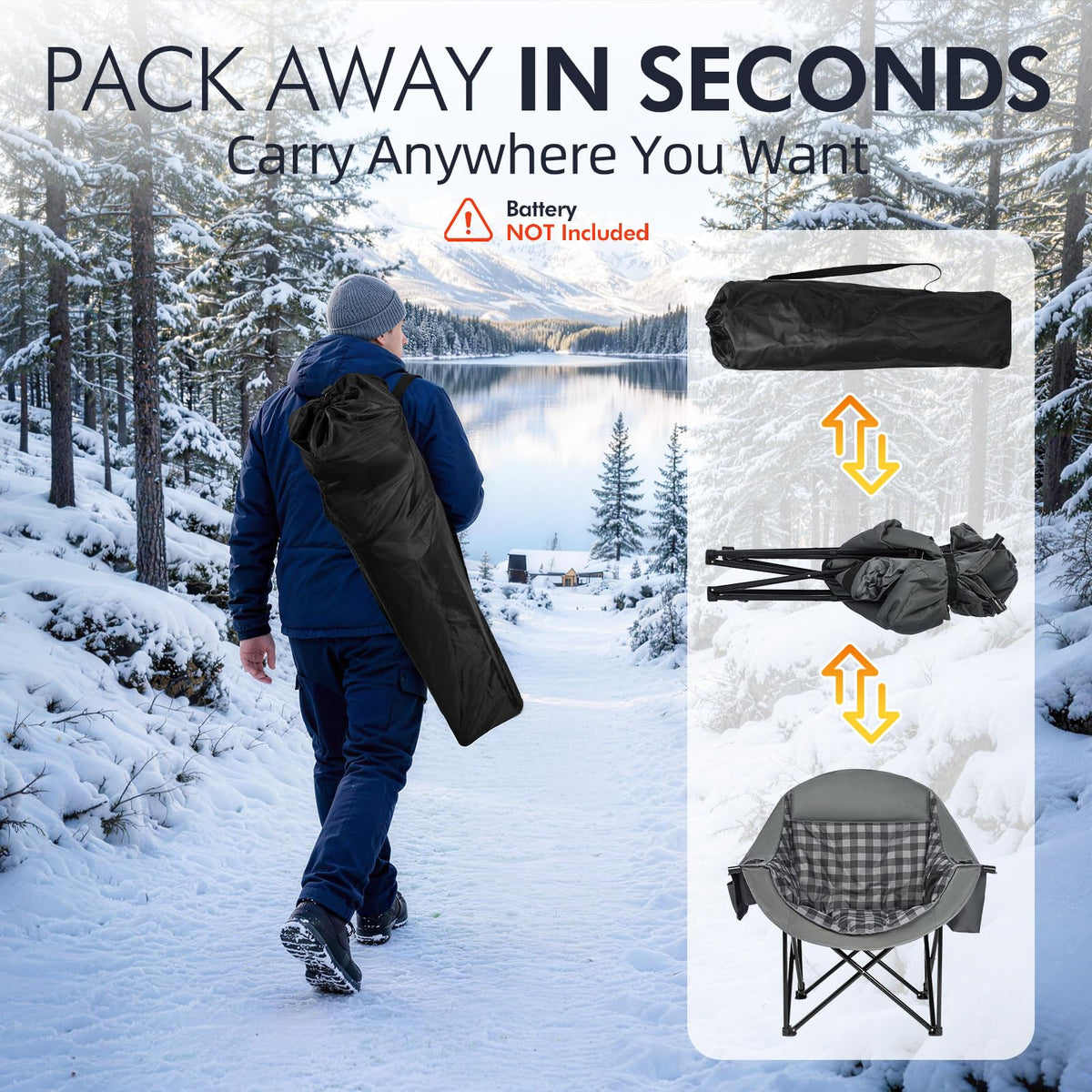 Heated Oversized Camping Chair - Heavy Duty Padded Comfy Warm Outdoor Chair