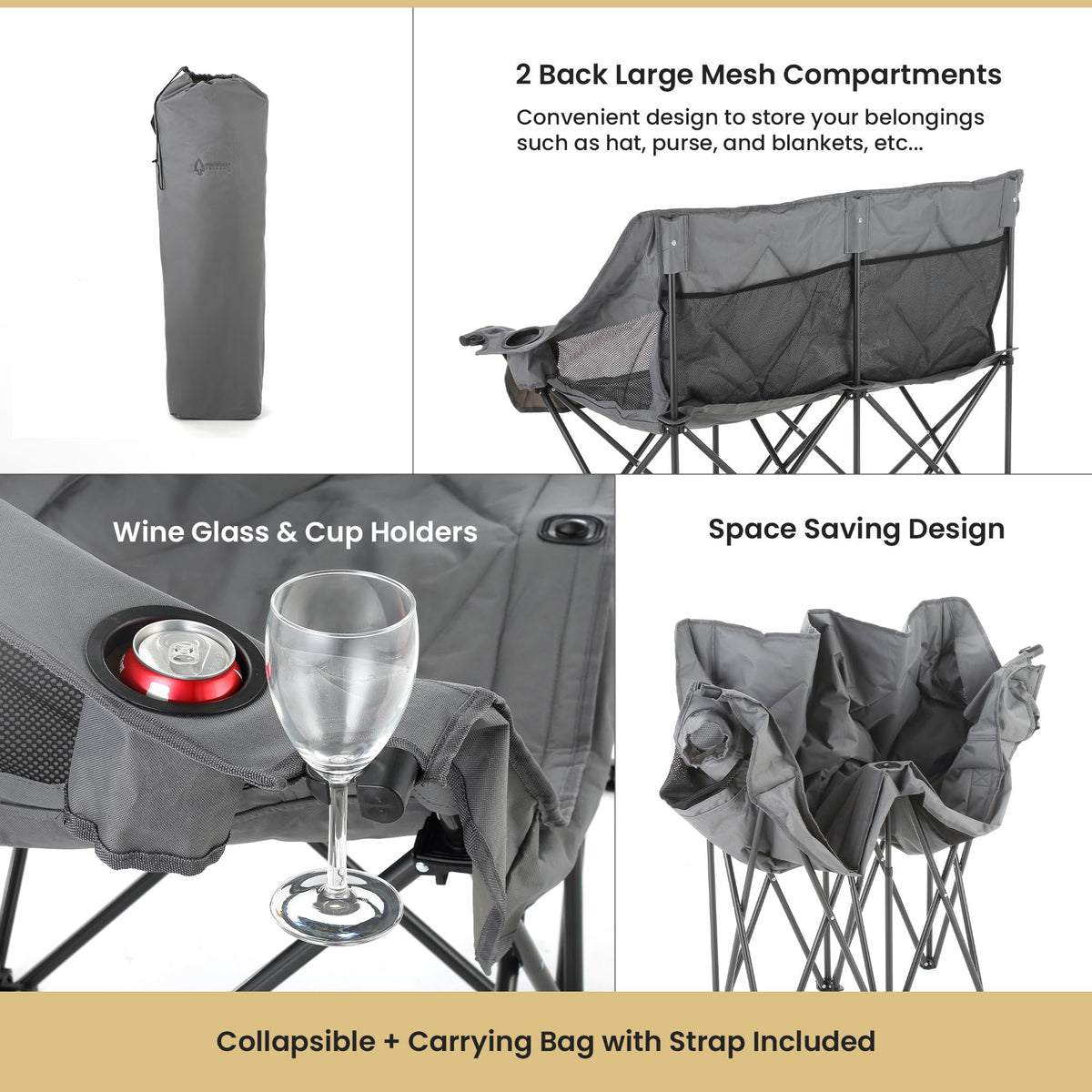 ARROWHEAD OUTDOOR Portable Folding Double Duo Camping Chair Loveseat