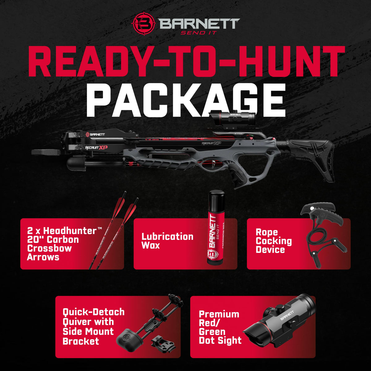 Barnett Recruit XP Crossbow Package, Compact Crossbow with 2 Arrows & 3 Dot Sight, Ideal for Hunting & Training for All Ages
