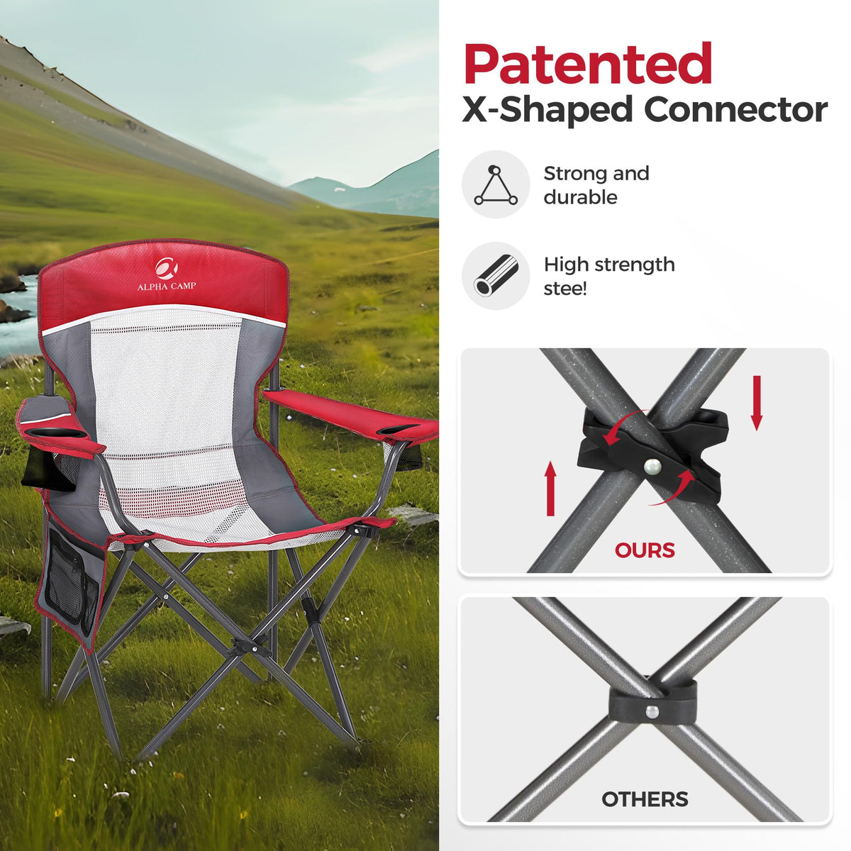 ALPHA CAMP Oversized Fully Padded Camping Chairs with Lumbar Support