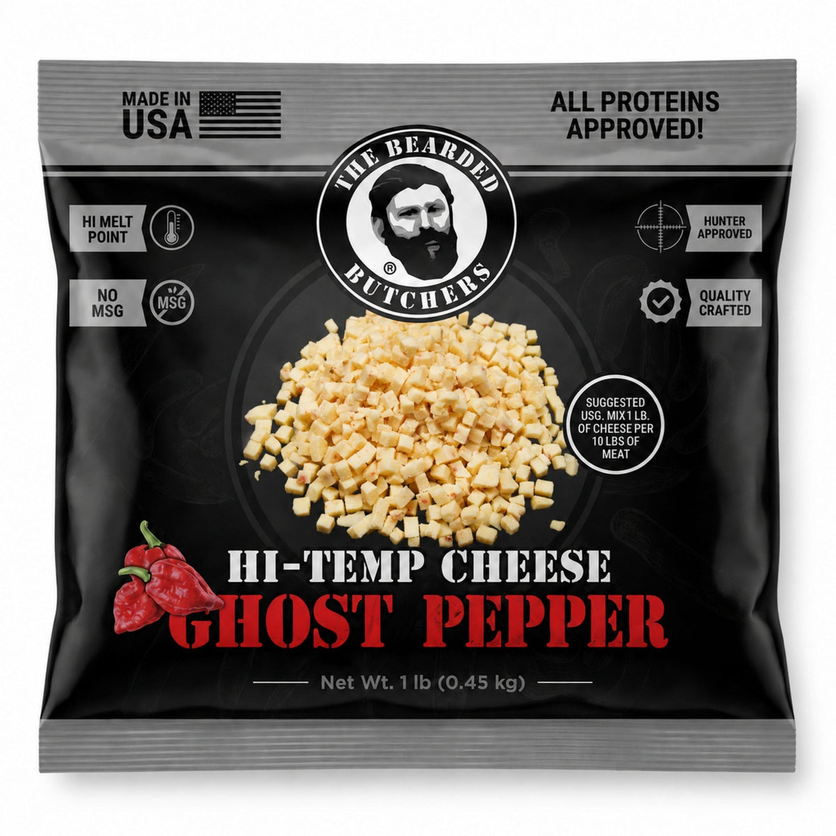 Bearded Butchers High-Temp Cheddar Cheese 2.5 lbs – Shelf-Stable 1/4" Cubes for Up to 25 lbs of Meat, 400°F High-Temperature Cheese – Ideal for Sausage Making, Brats, Snack Sticks, Burgers, and More