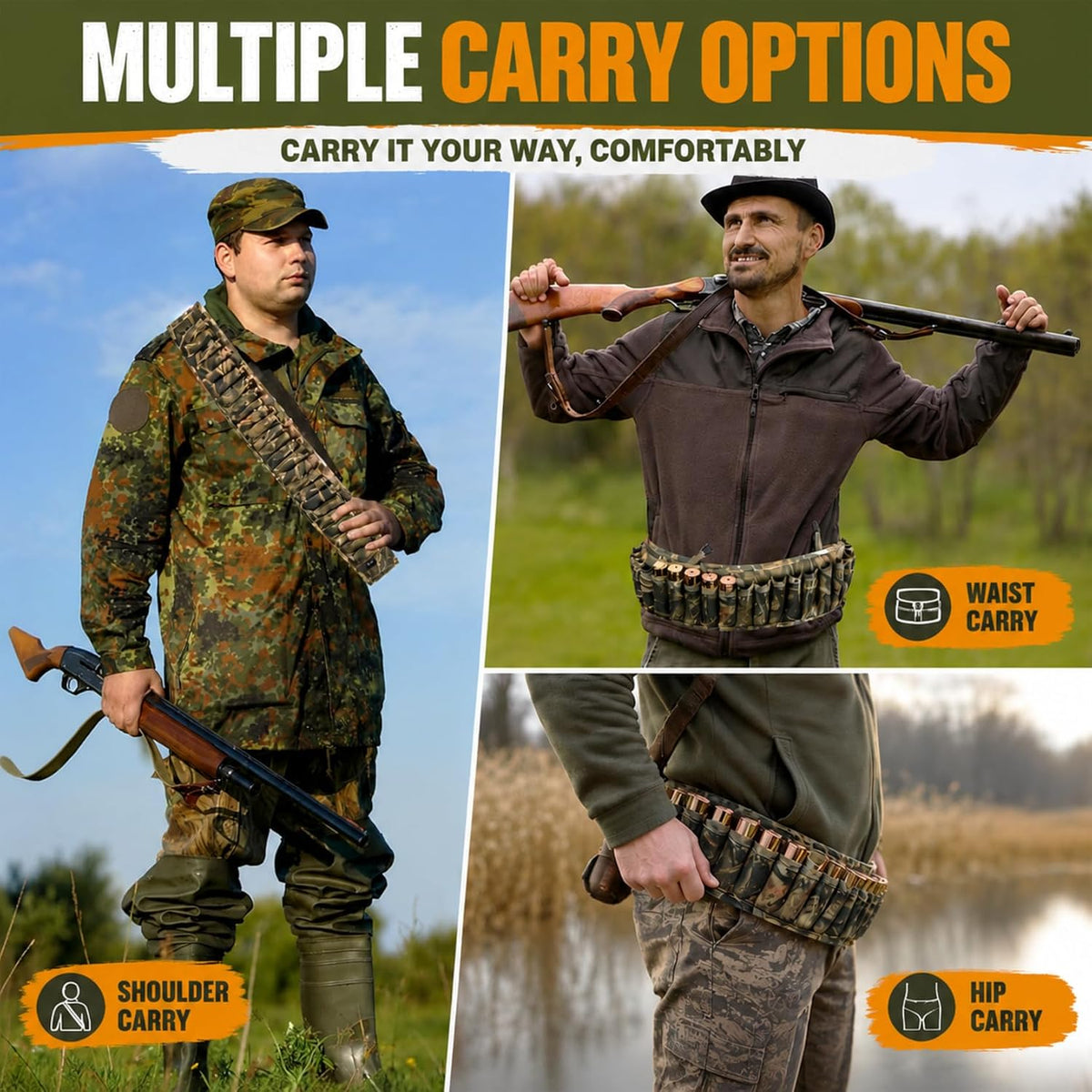 HUNTPAL 25 Rounds Shotgun Shell Belt, Cartridge Belt Waist Ammo Bandolier