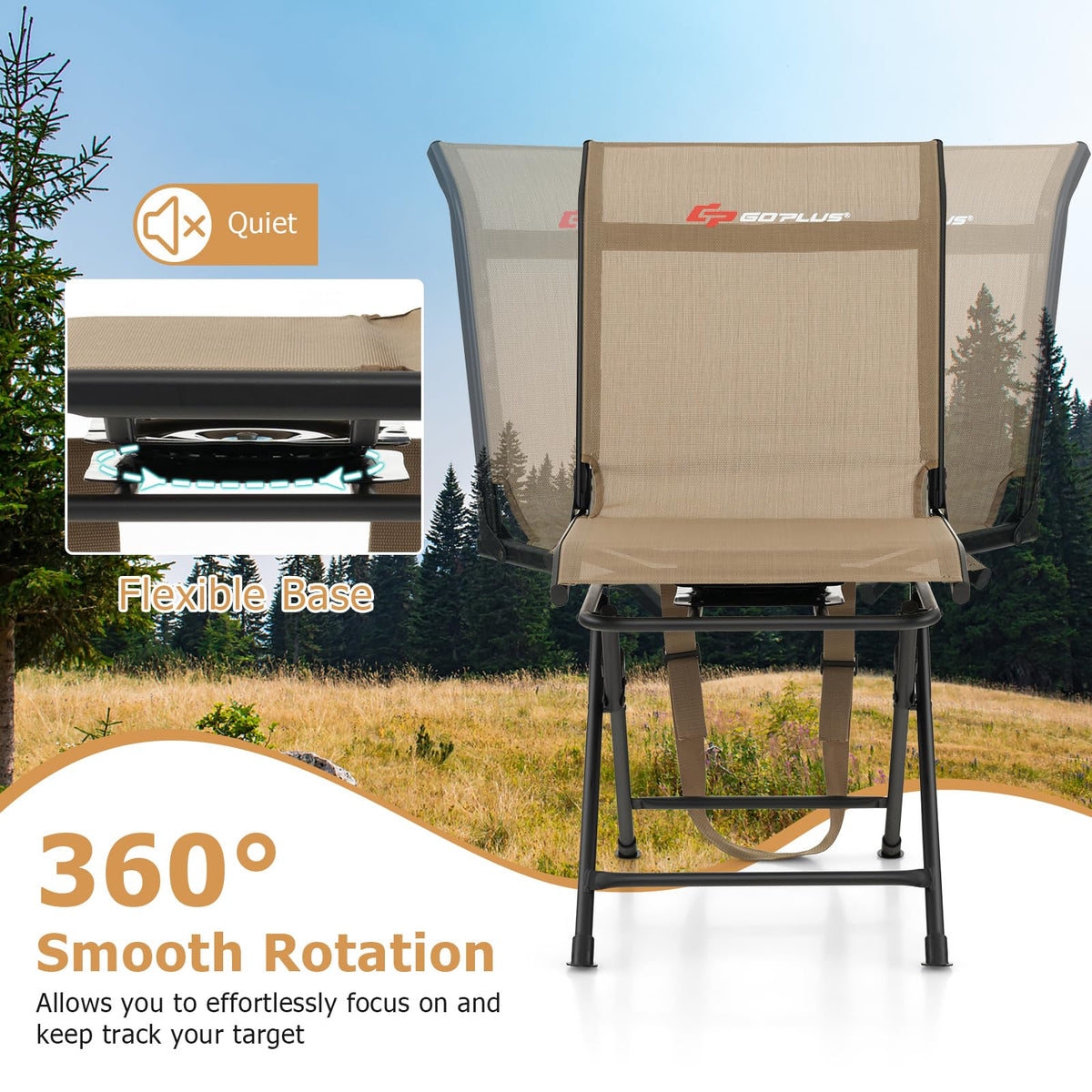 Goplus Hunting Chair, 360° Swivel Folding Hunting Blind Chair with Carrying Strap, 330LBS Capacity, Portable Deer Hunting Stool, Silent Ground Dove Hunting Chair, No Assembly