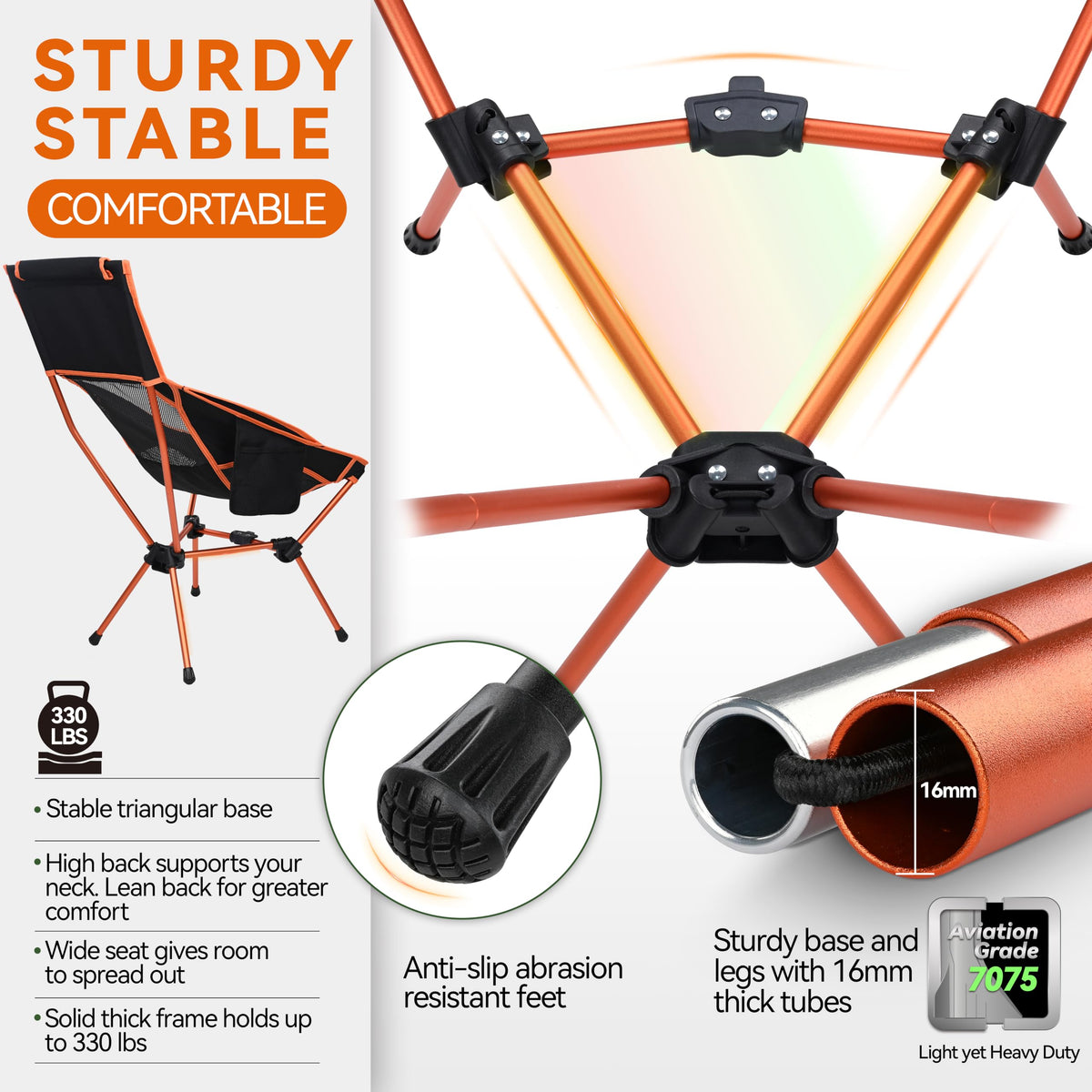 MARCHWAY Lightweight High Back Folding Camping Chair with Head Support
