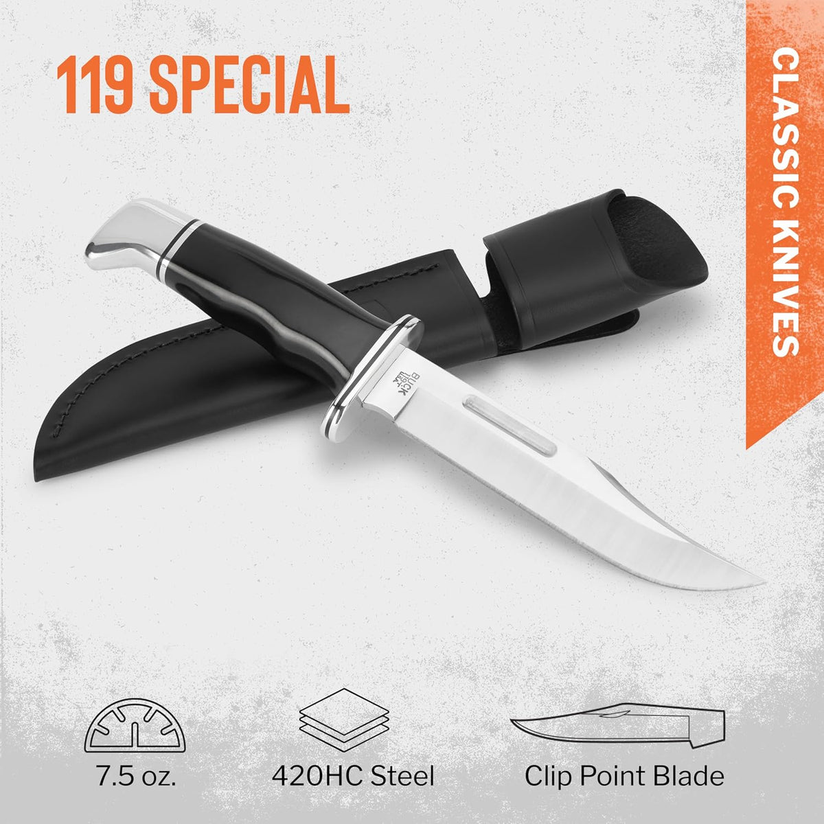 Buck Knives 119 Special Hunting Knife with Sheath, Phenolic Handle, 7.5 oz
