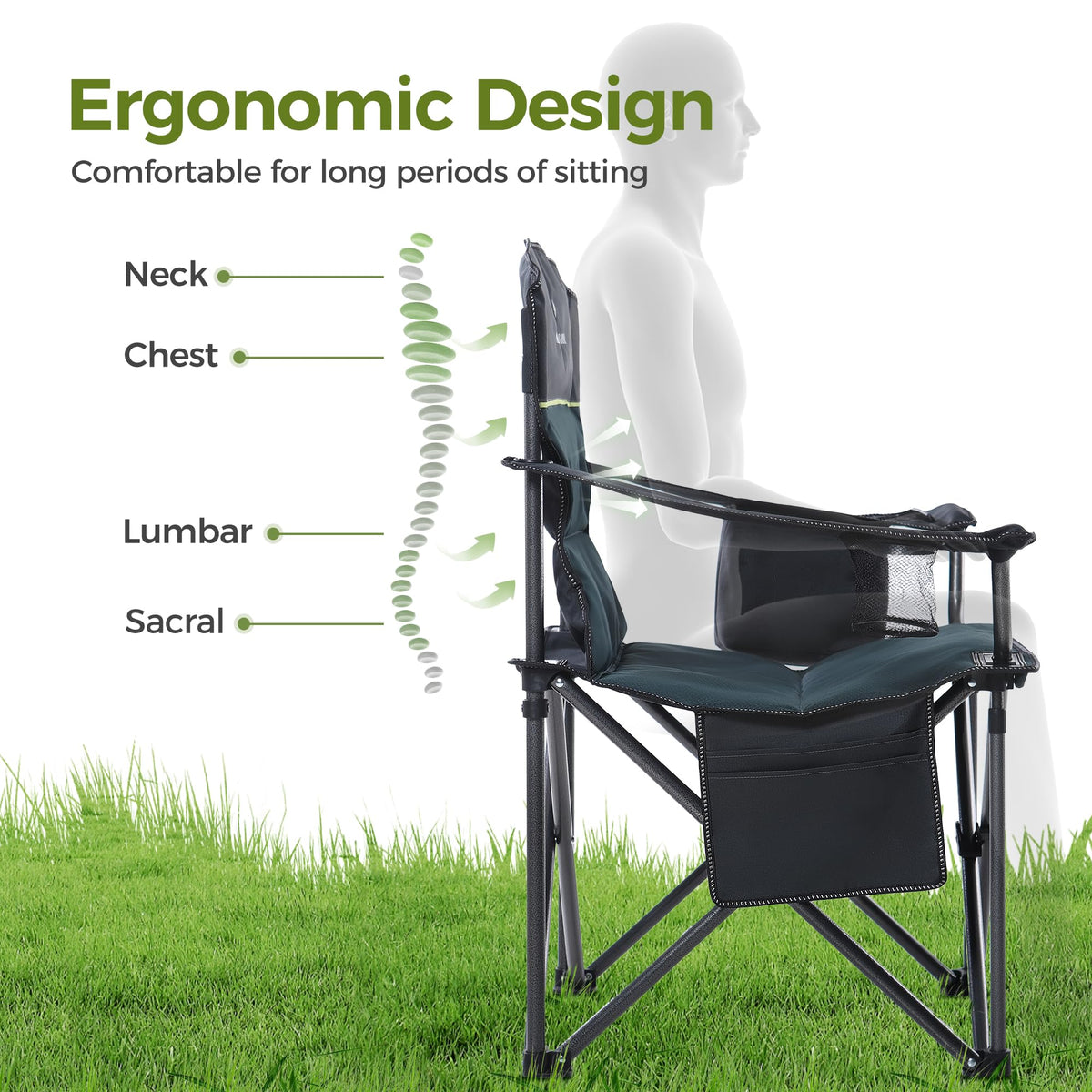 ALPHA CAMP Oversized Fully Padded Camping Chairs with Lumbar Support