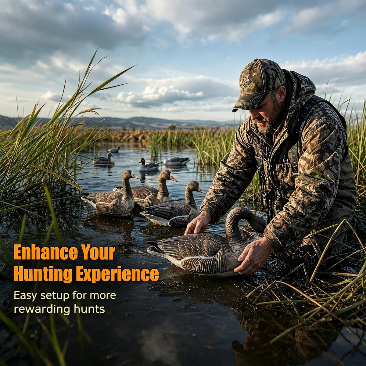Heerweiyi Goose Decoys Pack of 6, Popular New Material EVA Collapsible Plastic Goose Hunting Decoys, Goose Decoys, Easy to Carry and Use, Cost Effective