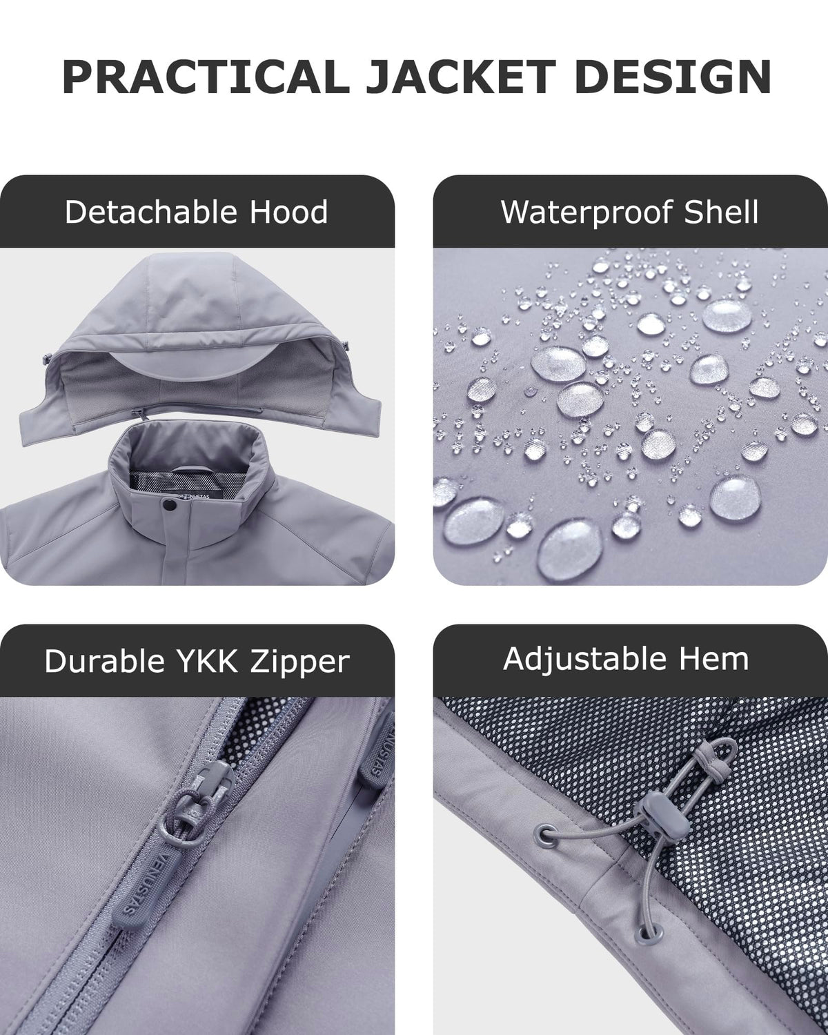 Venustas Men's Waterproof Heated Jacket with Battery & Detachable Hood