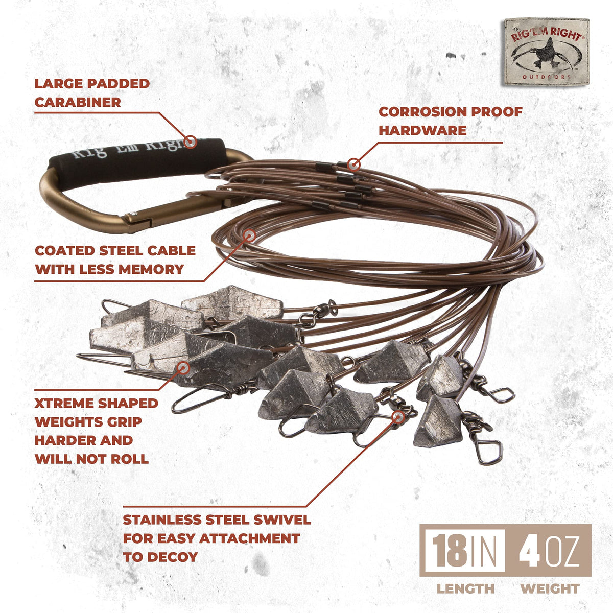 Rig'Em Right Waterfowl Pre-Rigged Xtreme Coated Tangle Free Cable Decoy Anchors for Duck Hunting