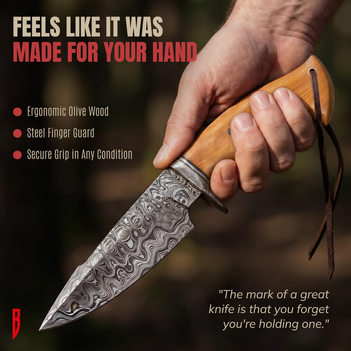 Hunting Damascus Knife Fixed Blade 10" Handmade Patented - Predator Hunter
