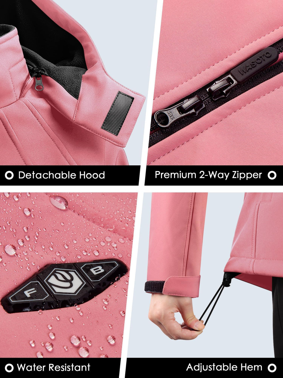 WASOTO Heated Jackets for Women 18400 mAh Battery Pack Water-Resistant Slim Fit with Detachable Hood Hiking Jackets