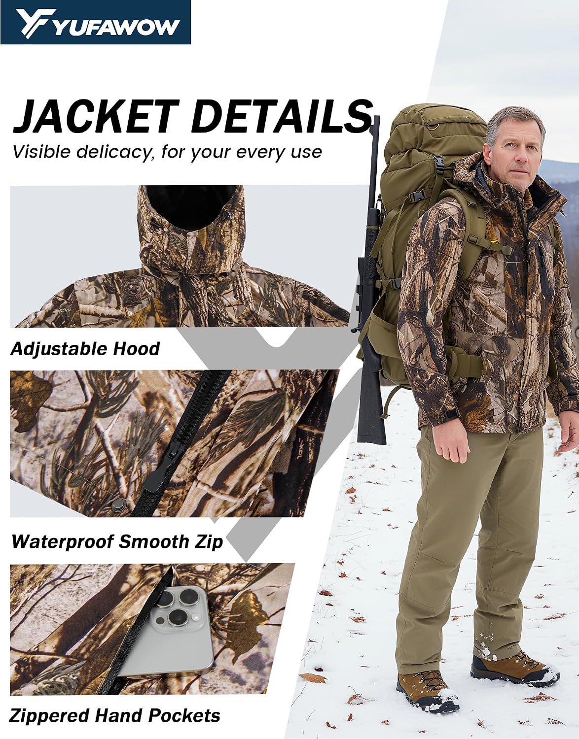 Yufawow Men Winter Jacket Skiing Jacket Insulated Fleece Lined Waterproof Windbreaker for Snowboard Hiking Camping ATV Outdoor Work