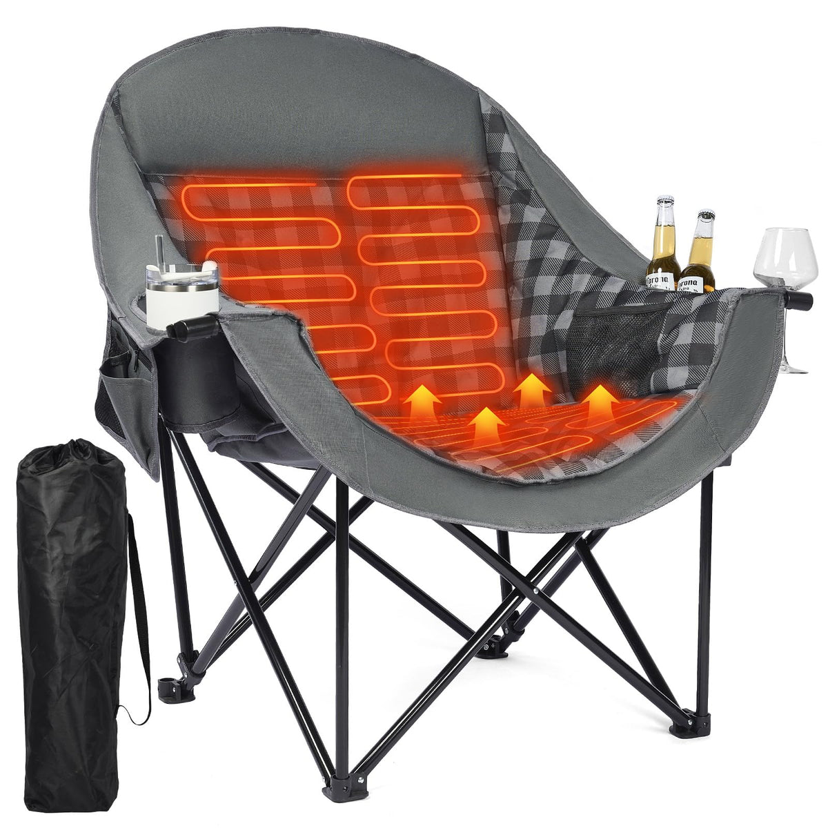 Heated Oversized Camping Chair - Heavy Duty Padded Comfy Warm Outdoor Chair