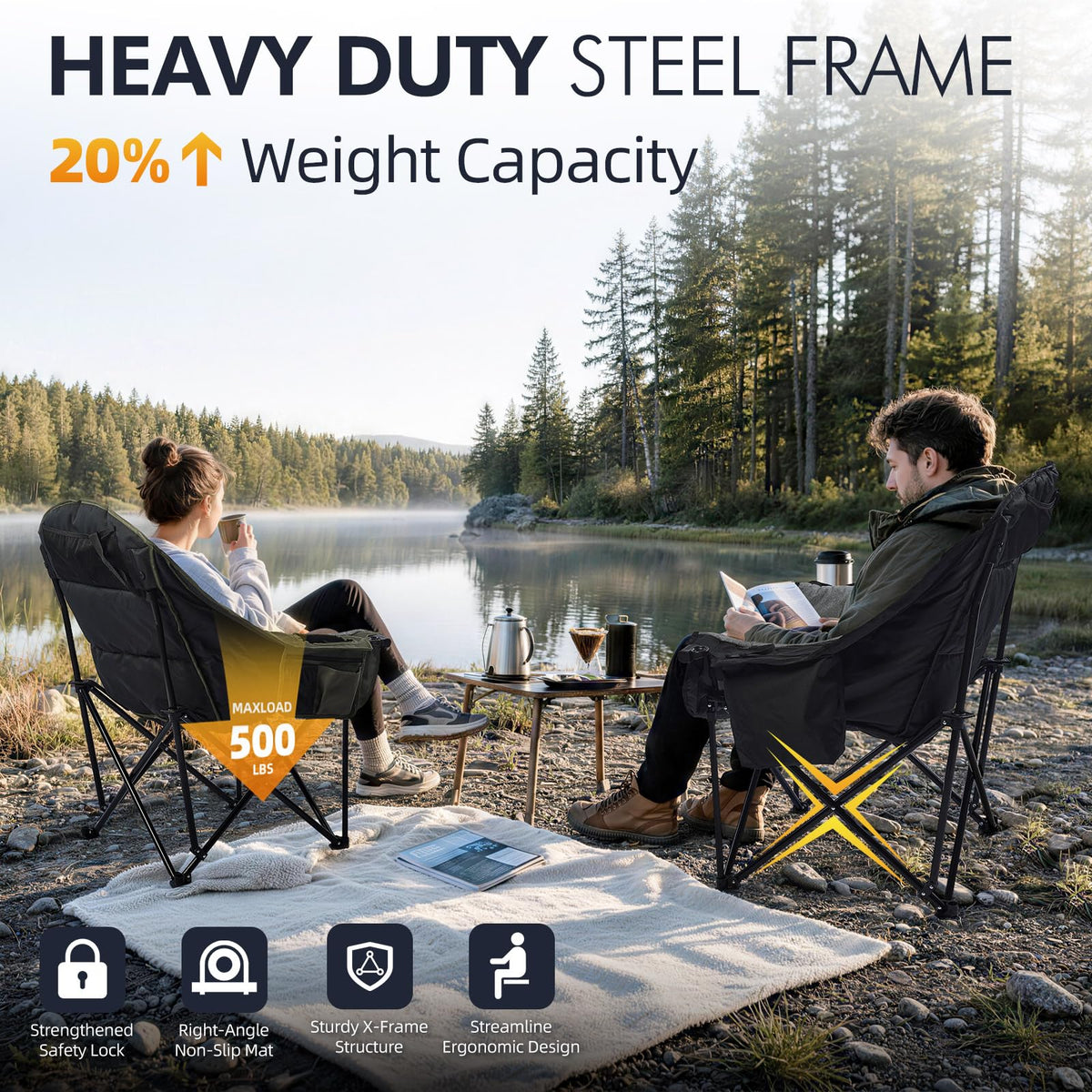 Heated Oversized Camping Chair - Heavy Duty Padded Comfy Warm Outdoor Chair