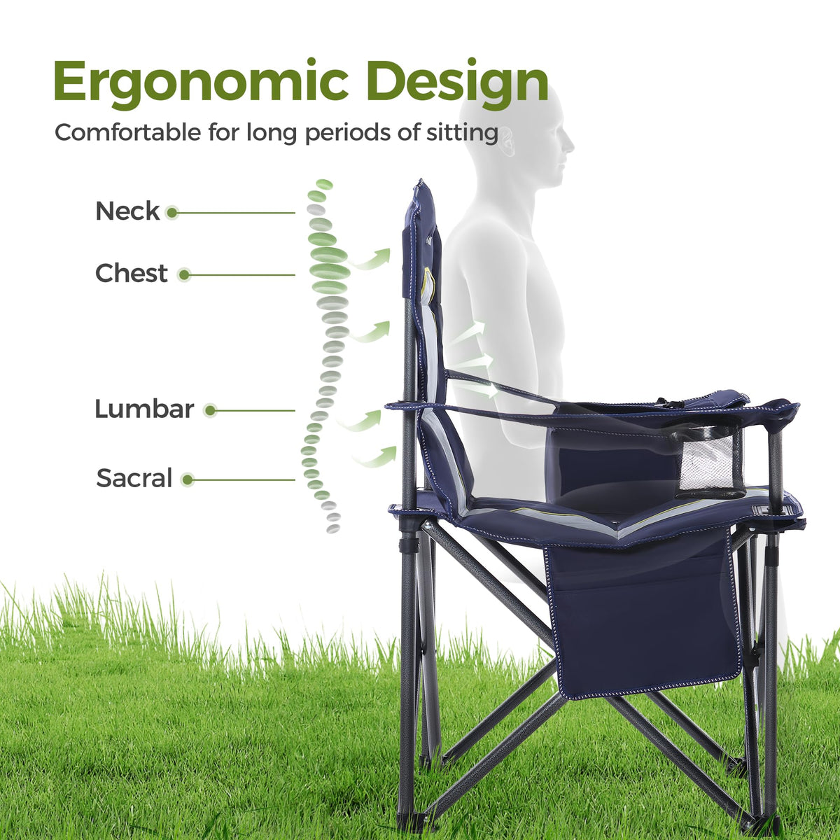 ALPHA CAMP Oversized Fully Padded Camping Chairs with Lumbar Support