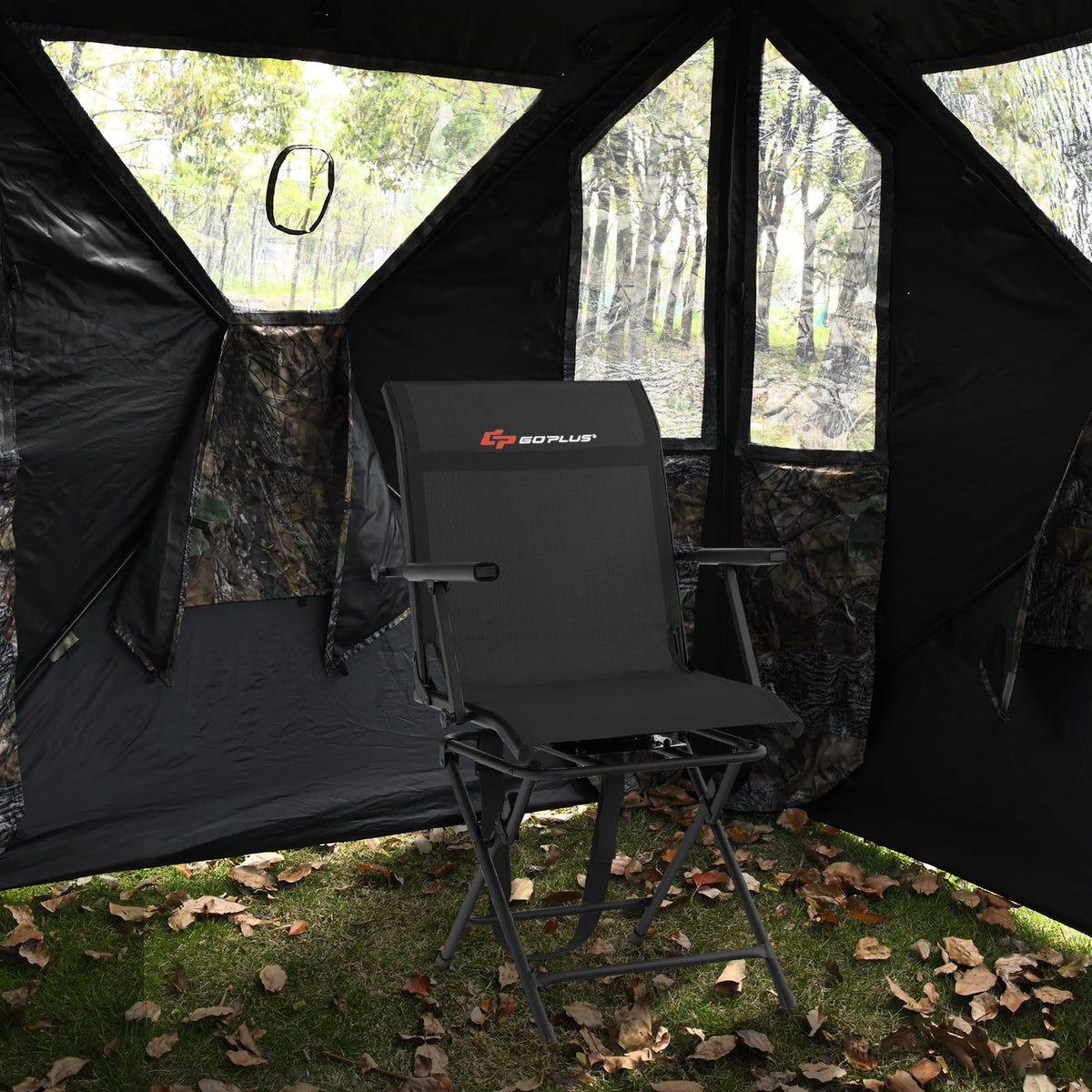 Goplus Hunting Chair, 360° Swivel Folding Hunting Blind Chair with Carrying Strap, 330LBS Capacity, Portable Deer Hunting Stool, Silent Ground Dove Hunting Chair, No Assembly