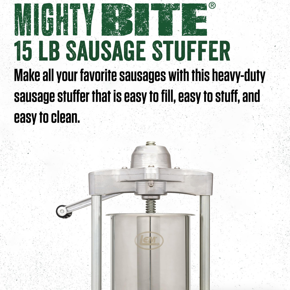LEM Products MightyBite 5 lb Sausage Stuffer, Professional Design, Stainless Steel, Includes Clamps & Stuffing Tubes, Removable Cylinder, Air-Release Piston, Meat Stuffer Machine for Home Use