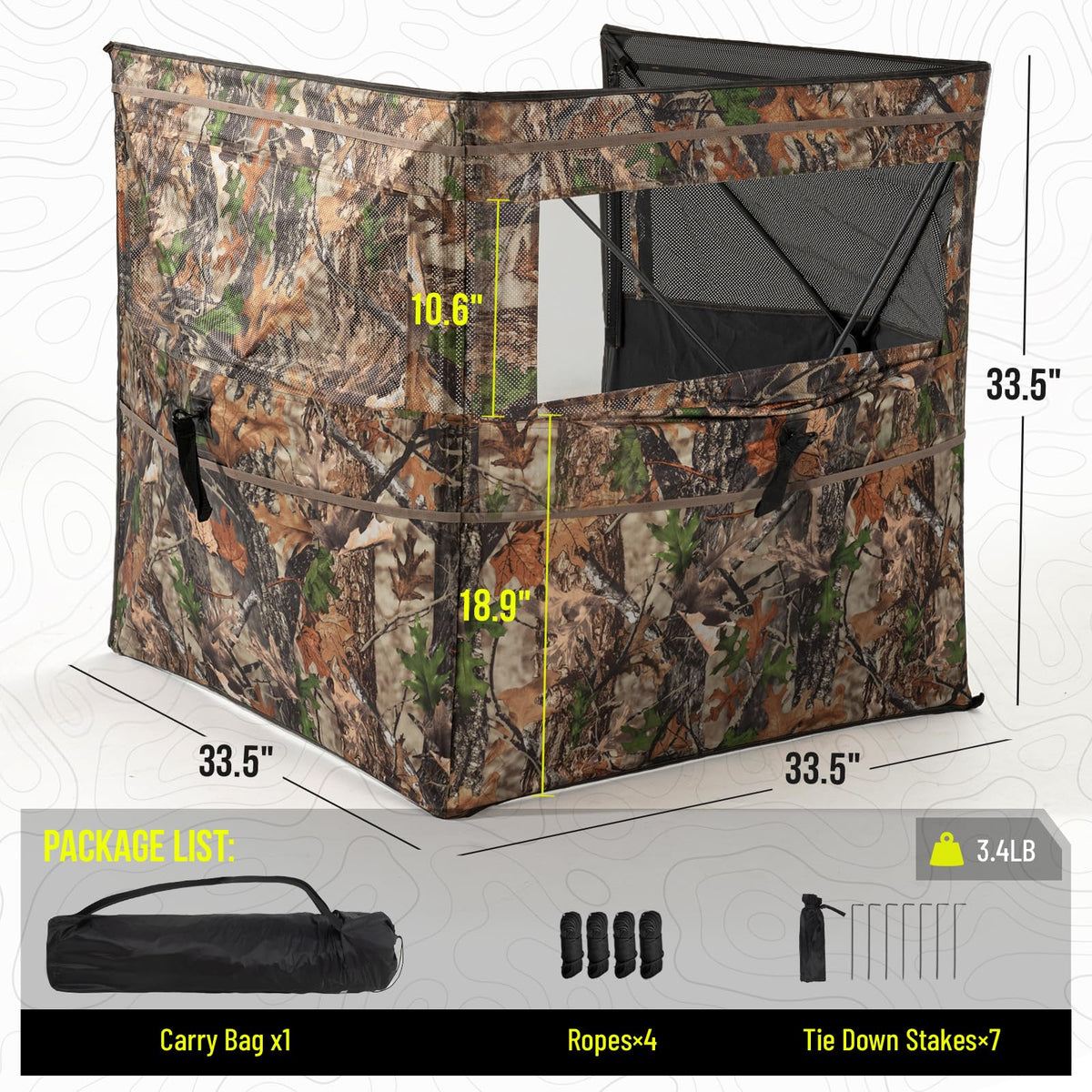 HUNTSEN 3&4 Panel See Through Hunting Blind for Turkey - Lightweight Portable Pop Up Ground Blind with Silent Sliding Windows Carrying Bag - Easy-Setup Camouflage Concealed Ground Blinds for Hunting