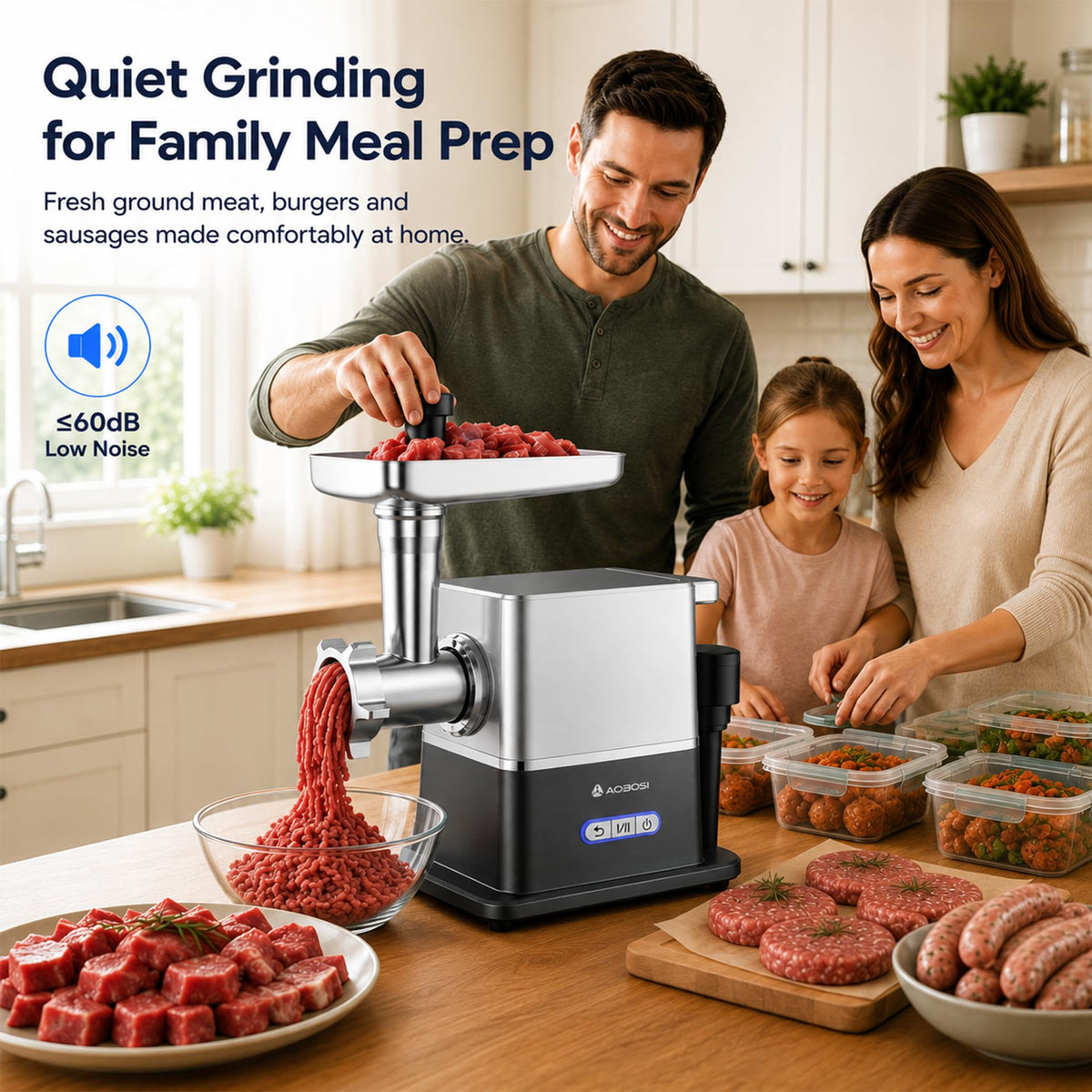 AAOBOSI Multifunctional Digital Meat Grinder Electric 3000W Max