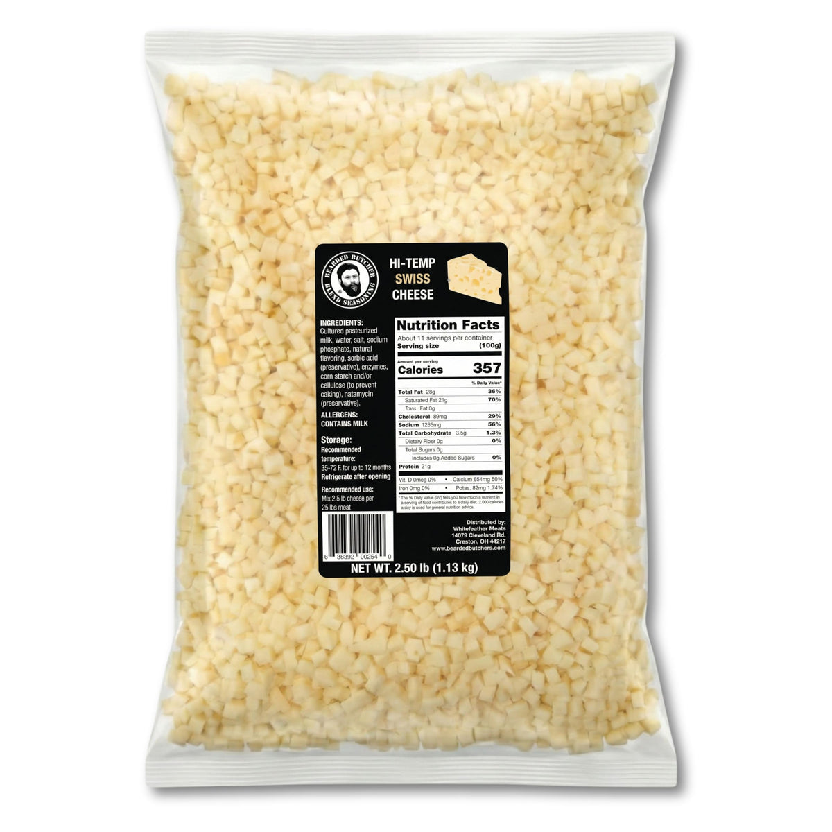 Bearded Butchers High-Temp Cheddar Cheese 2.5 lbs – Shelf-Stable 1/4" Cubes for Up to 25 lbs of Meat, 400°F High-Temperature Cheese – Ideal for Sausage Making, Brats, Snack Sticks, Burgers, and More