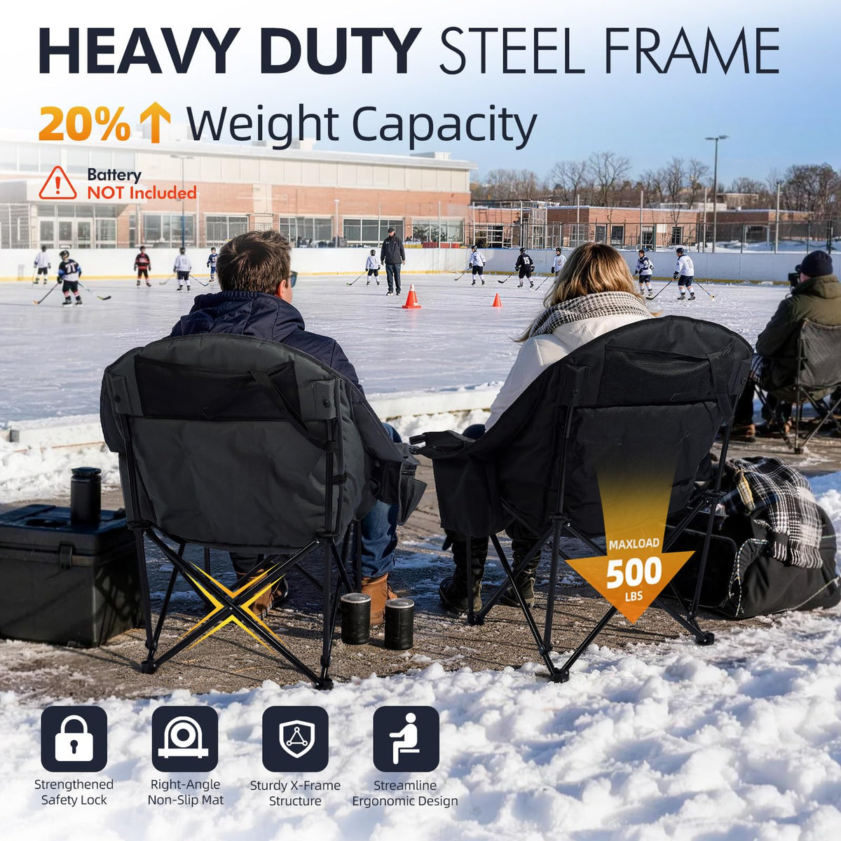 Heated Oversized Camping Chair - Heavy Duty Padded Comfy Warm Outdoor Chair