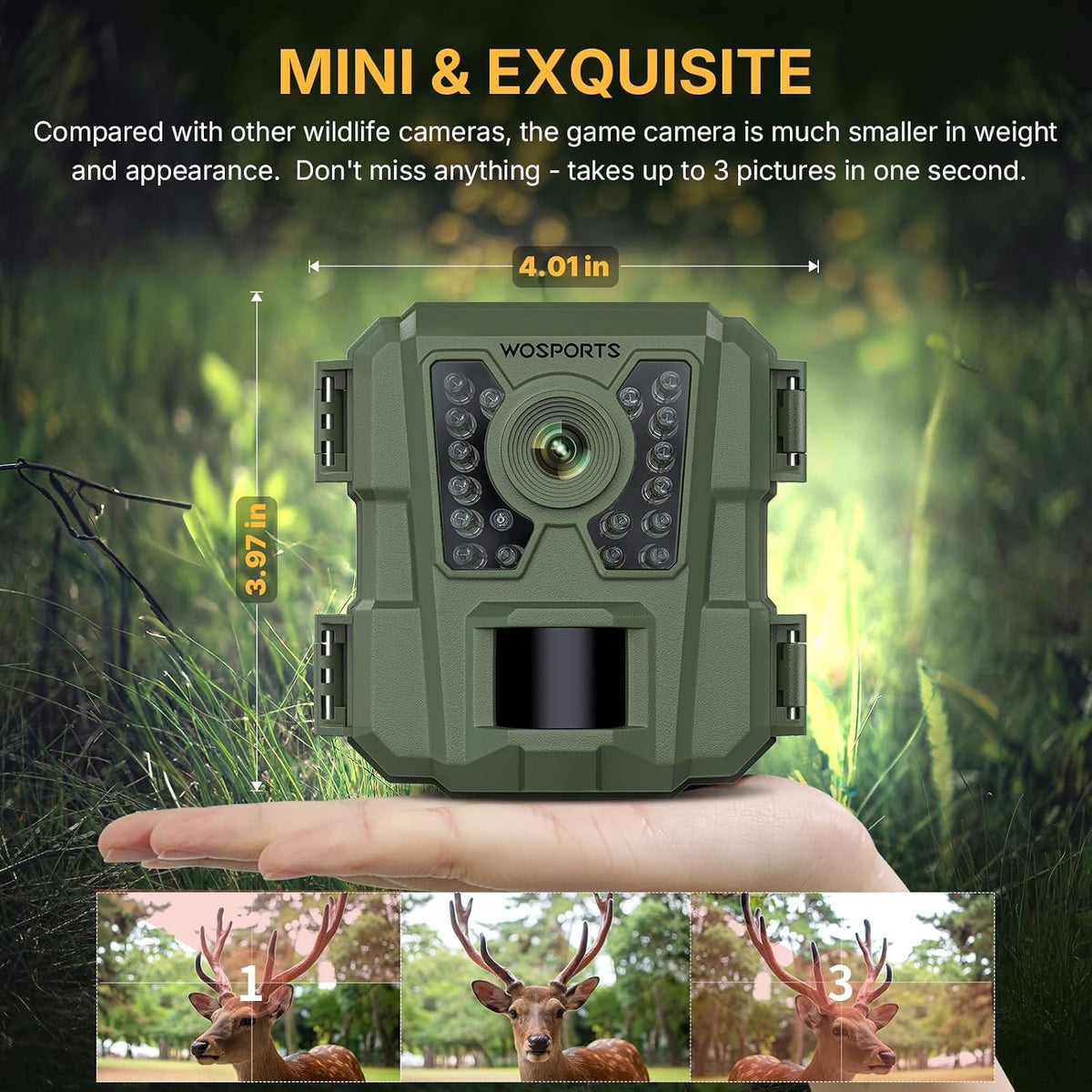WOSPORTS Mini Trail Camera 30MP 1080P HD Game Camera with Night Vision Motion Activated Waterproof,Trail Cam with Fast Trigger Time for Outdoor Wildlife Monitoring