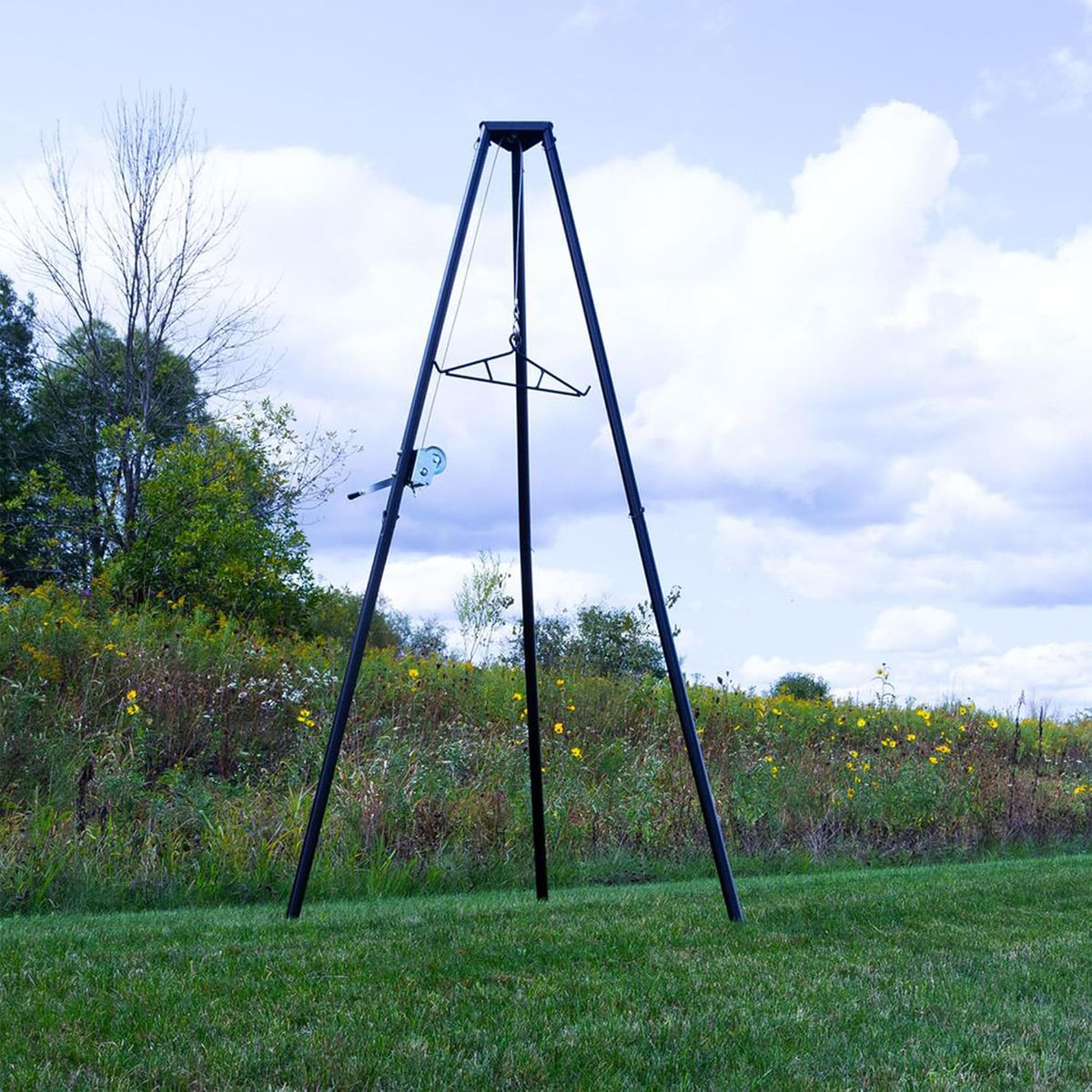Kill Shot 9' Steel Tripod Game Hoist with Gambrel & 500 lbs. Capacity for Skinning, Cleaning or Moving Game, 3-Point Design for Quick Setup, Black