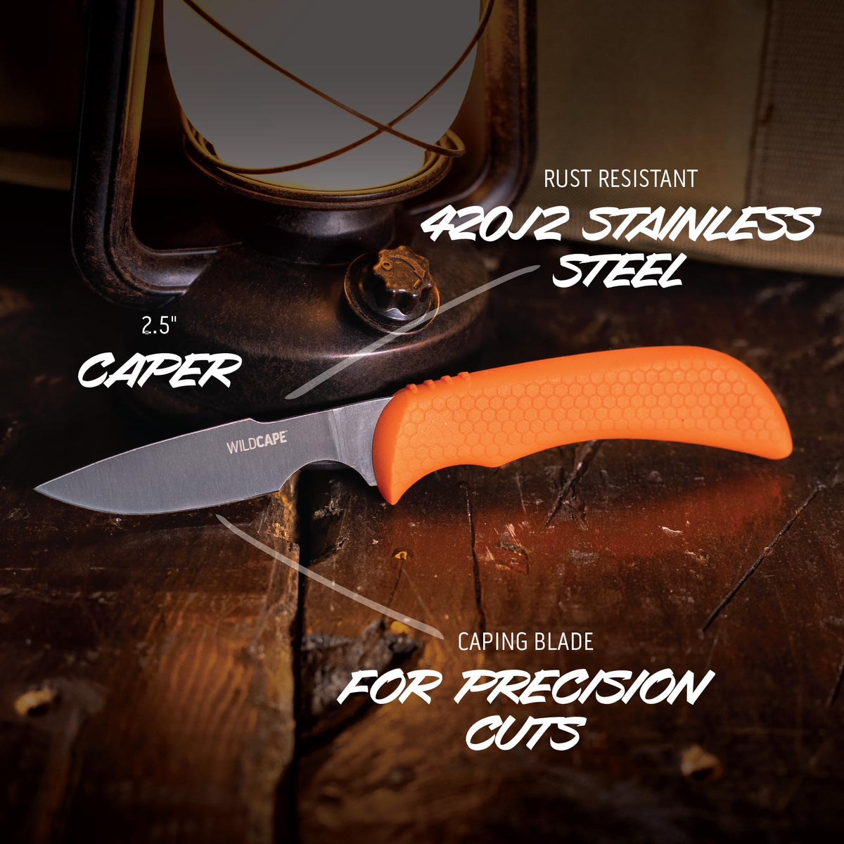 OUTDOOR EDGE WildGuide 4-Piece Hunting Knife Set & Field Dressing Kit | Featuring Razor-Sharp Caping Blade, Gut-Hook Skinning Knife, Bone Saw, in a Camo Nylon Belt Sheath | Butcher Knife Set for Deer