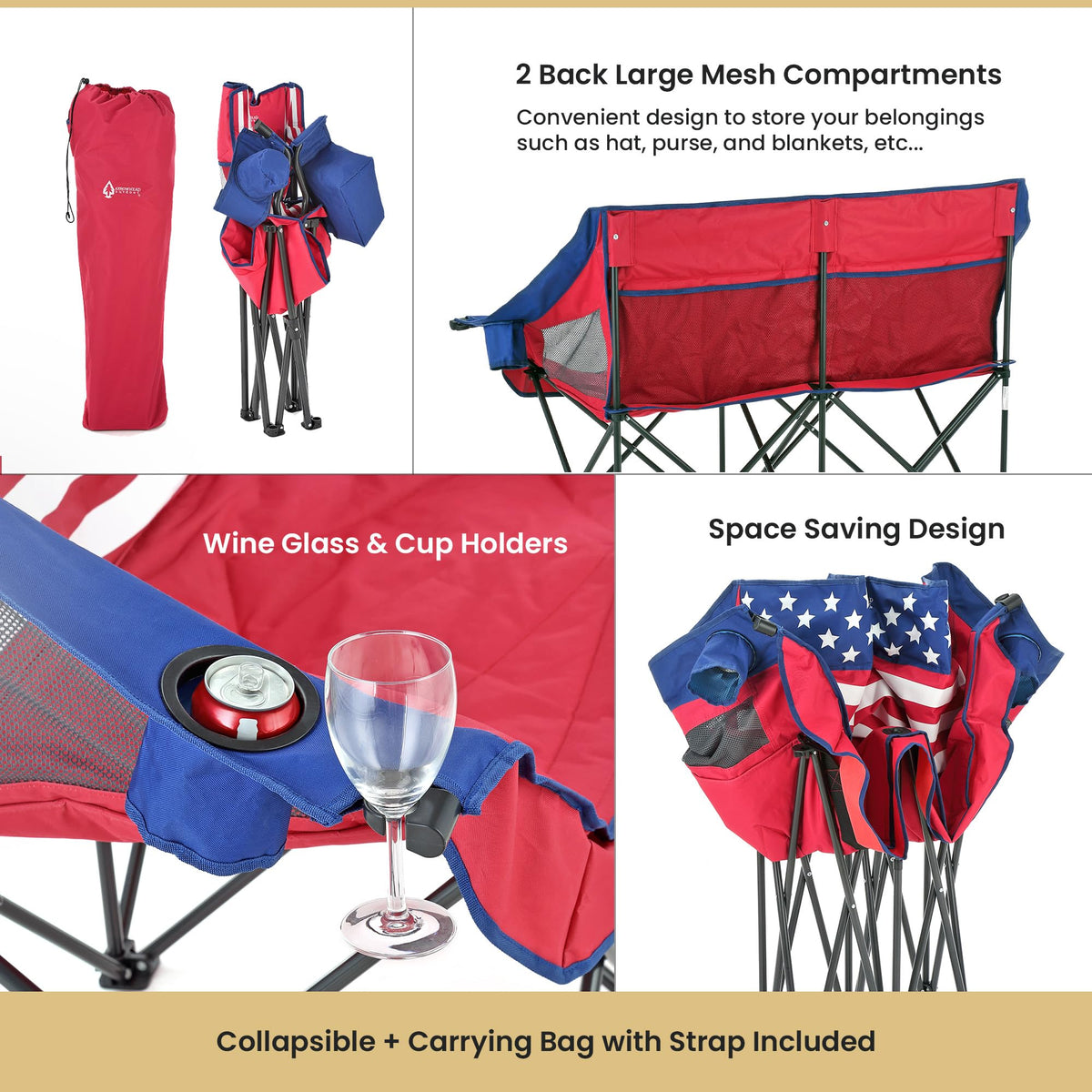 ARROWHEAD OUTDOOR Portable Folding Double Duo Camping Chair Loveseat