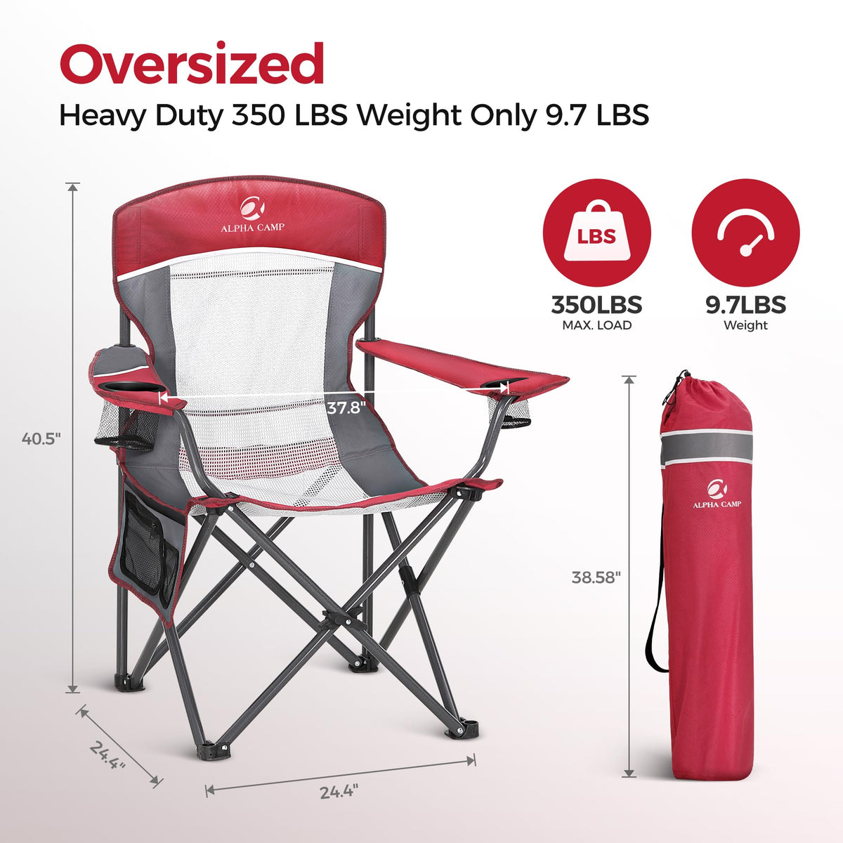 ALPHA CAMP Oversized Fully Padded Camping Chairs with Lumbar Support