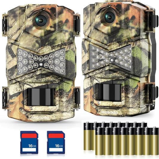 WOSODA 2 Pack Trail Cameras with Night Vision Motion Activated Waterproof,48MP Game Camera,1080P HD Trail Cam with SD Card for Wildlife Monitoring,Outdoor Scouting & Security(Non-WiFi)