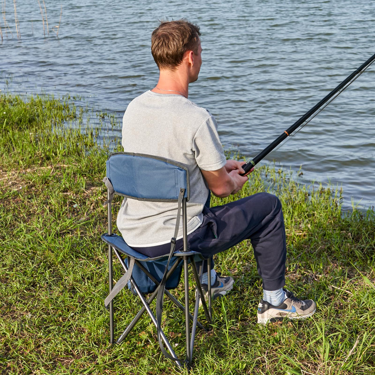 Portal Extra Large Quick Folding Tripod Stool with Backrest Fishing Camping Chair with Carry Strap