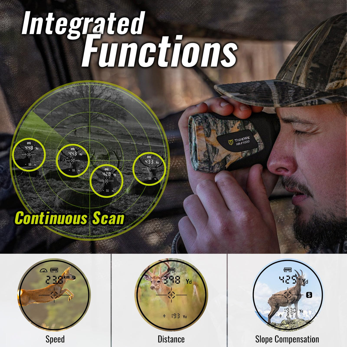 TIDEWE Hunting Rangefinder, Rechargeable Camo Laser Range Finder 700/1000Y