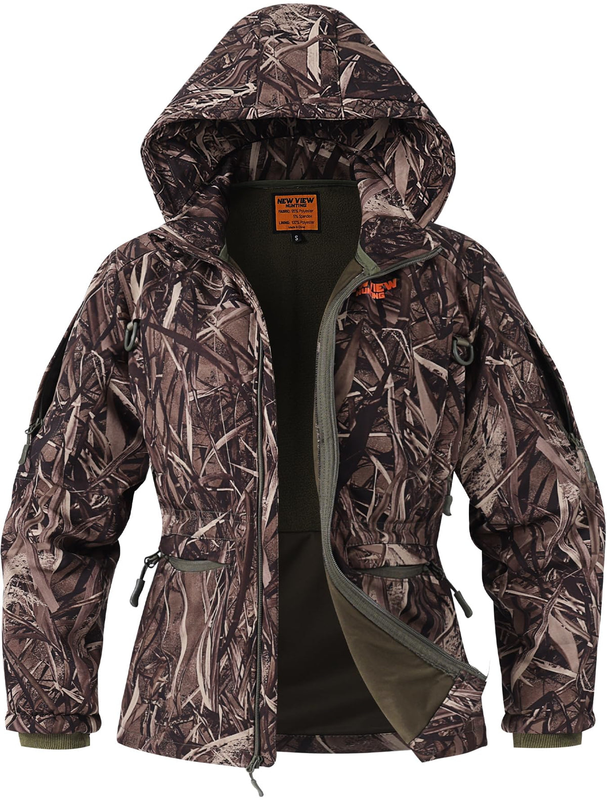 NEW VIEW Womens Hunting Clothes, Upgraded Ultra-Quiet Water Resistant Camo Hunting Jacket for Duck Waterfowl Deer Hunting