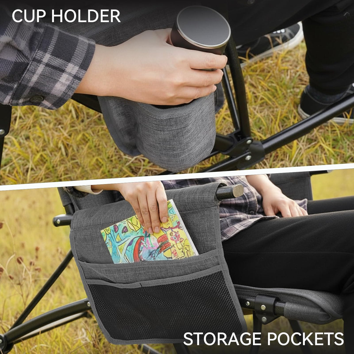 Oversized Folding Rocking Camping Chair, Heavy Duty Rocker Chair, Black