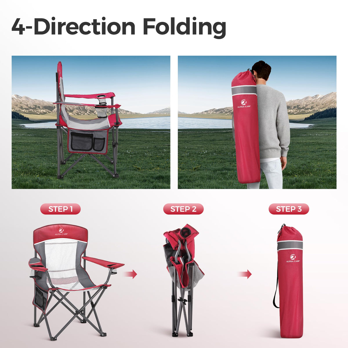 ALPHA CAMP Oversized Fully Padded Camping Chairs with Lumbar Support